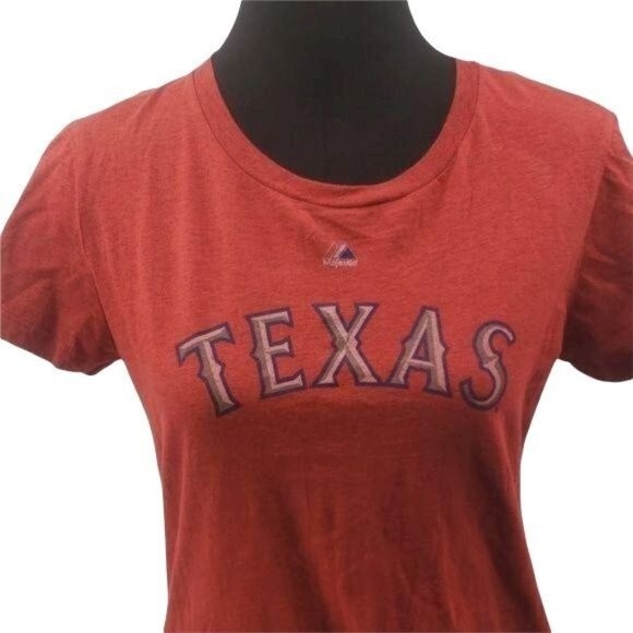 Majestic Red Short Sleeve "TEXAS" T Shirt sz L - Picture 3 of 9